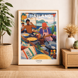 Affiche Thaïlande Railay Beach, Krabi – ambiance street food tropicale, photo de voyage authentique, déco bohème chic murale