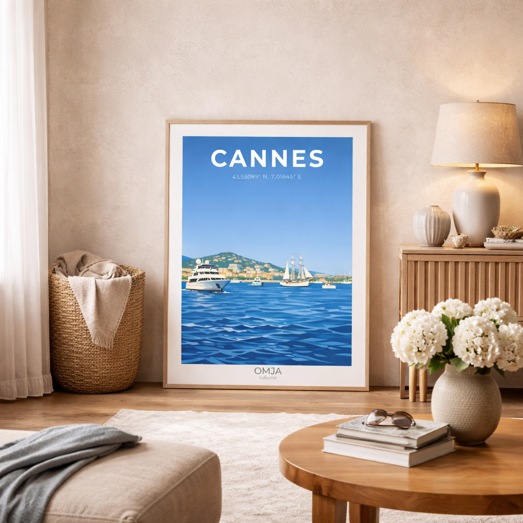 Cannes French Riviera Poster | French Riviera Travel Poster | Chic Mediterranean Decor | Riviera Gift