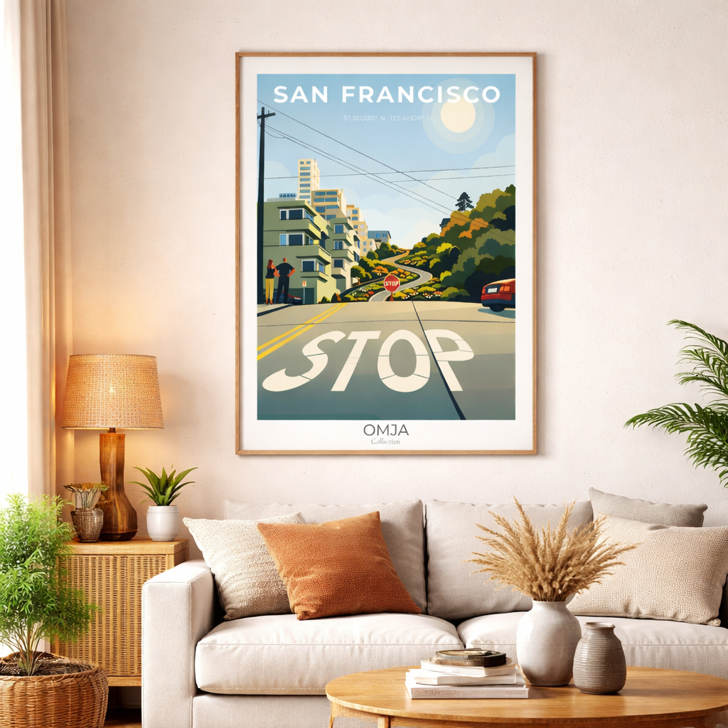 Affiche San Francisco – California Travel Poster vintage, déco murale moderne, souvenir authentique de voyage