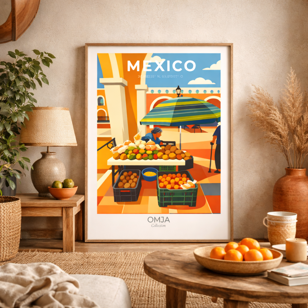 Affiche Izamal Mexique | Izamal Travel Poster | Yucatán Colonial Market Print | Décoration Murale Voyage | Wall Art