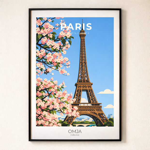 Affiche Paris – Tour Eiffel & Fleurs de Printemps | Poster Voyage Romantique Déco Murale