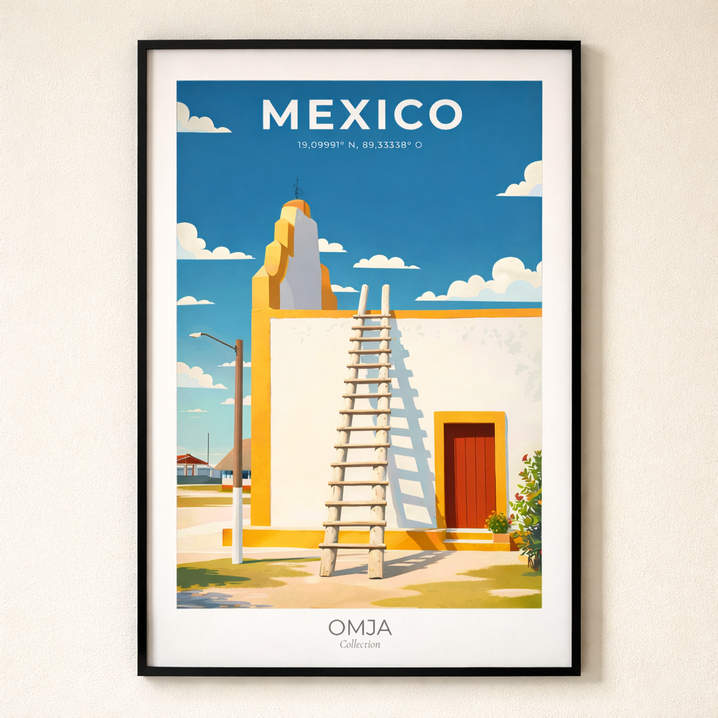 Affiche Mexique Yucatán | Poster voyage couleurs du soleil | Déco bohème chic | Art mural minimal | Cadeau escapade