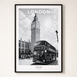 Affiche Londres vintage – Poster London Big Ben & bus iconique, déco murale chic, souvenir de voyage authentique