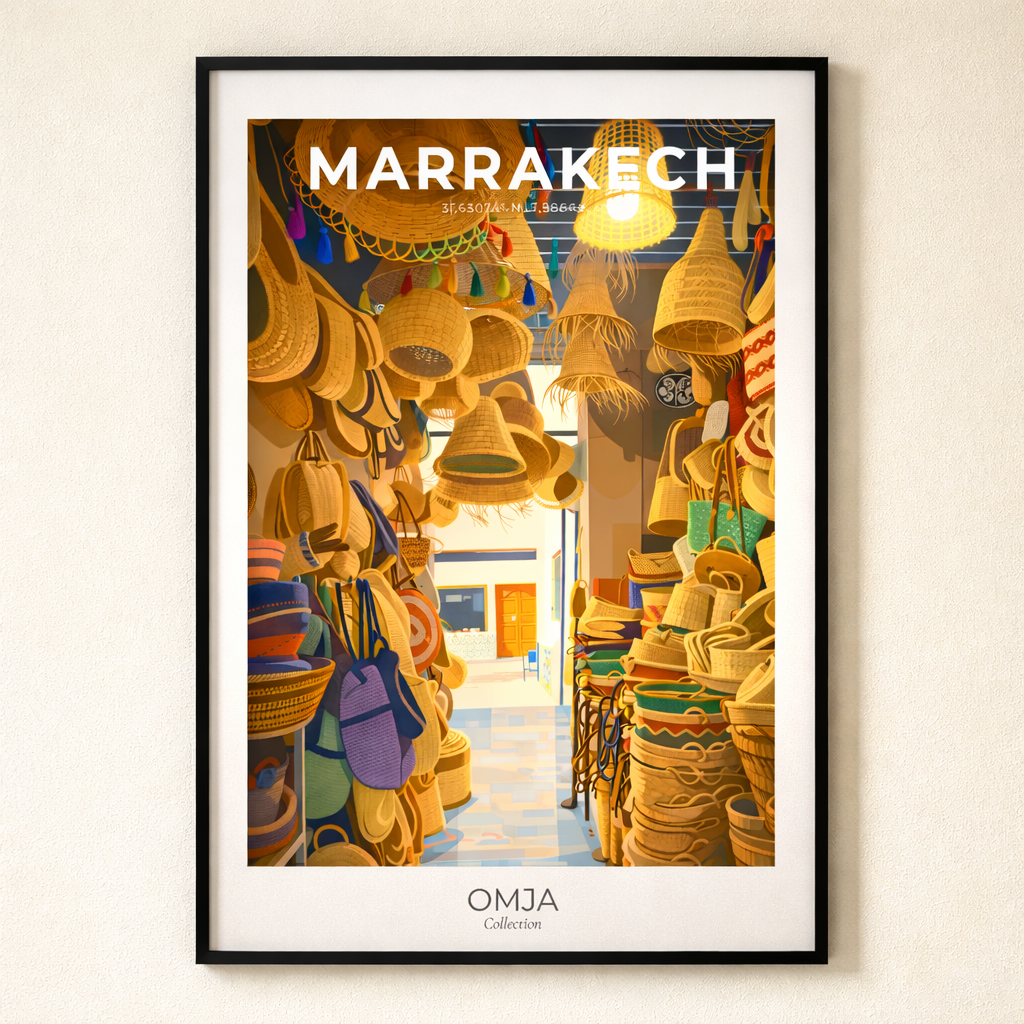 Affiche Marrakech Maroc – Esprit souk & artisanat, poster voyage chaleureux, déco bohème chic