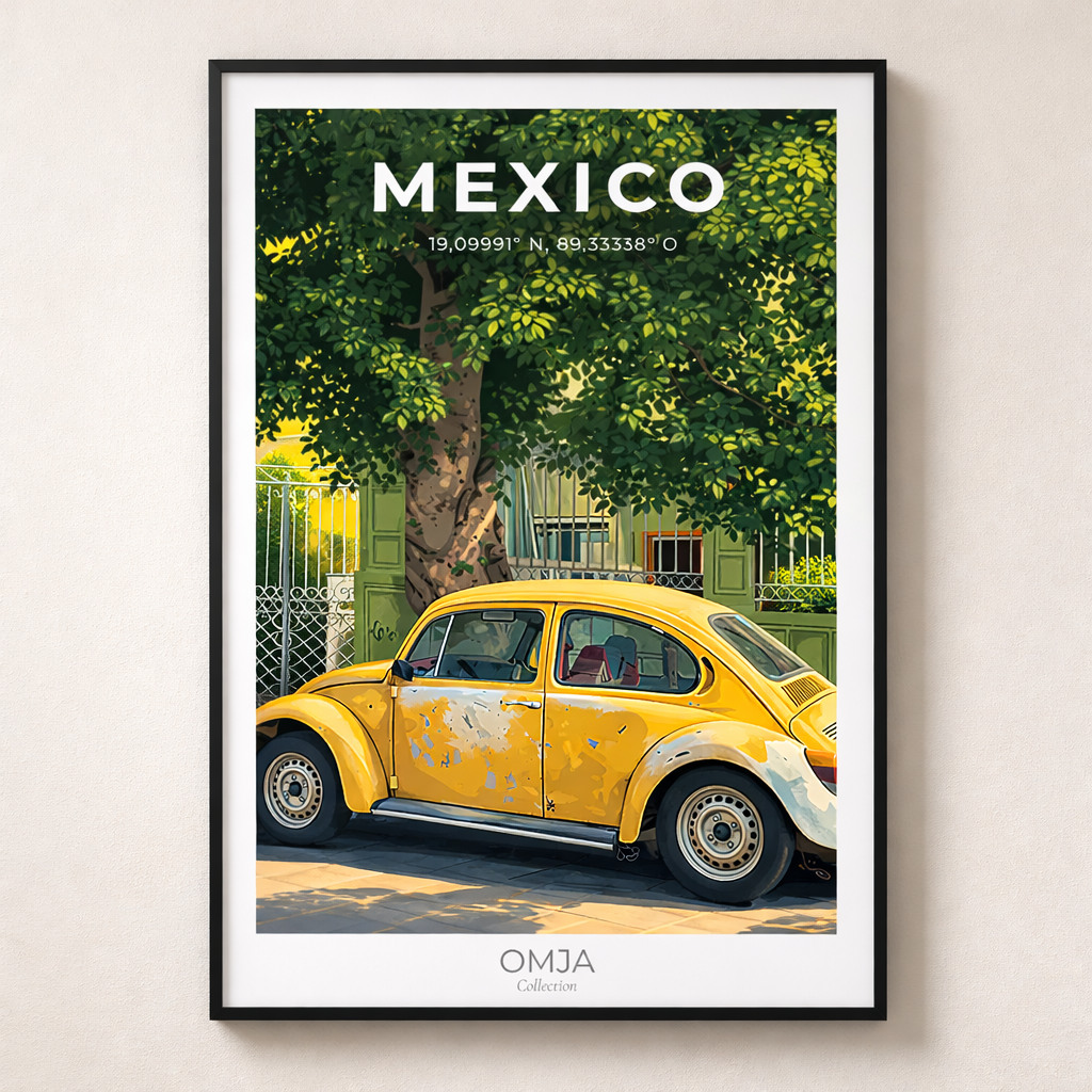 Affiche Mexico | Poster voyage Mexique | Art mural vintage | Déco chaleureuse bohème | Cadeau road trip | Mexico print