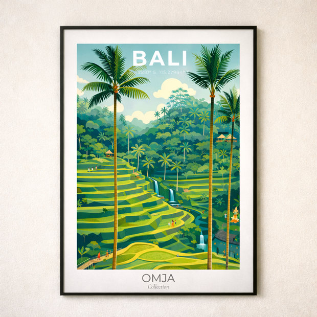 Affiche BALI – Rizières de Tegallalang | Évasion tropicale à Ubud | Photo de voyage originale | Déco nature zen