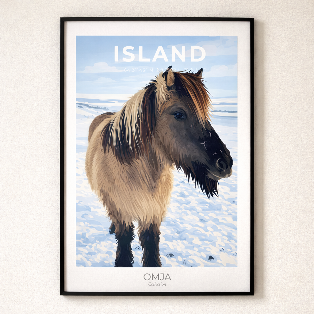 Affiche Islande – Cheval islandais, poster voyage nordique, déco scandinave, cadeau nature