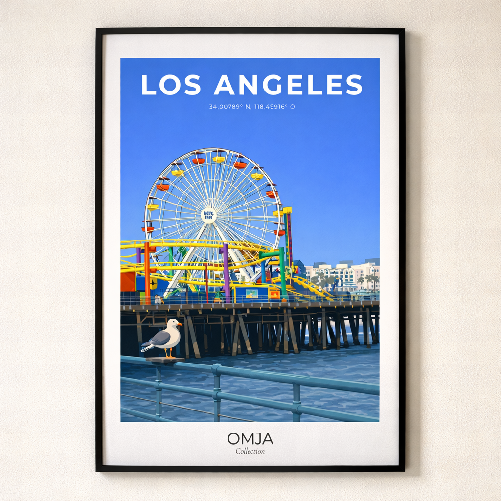 Affiche Los Angeles – Santa Monica Pier & Soleil Californien | Poster Voyage Déco Murale