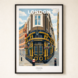 Affiche Londres – Poster London pub iconique & architecture britannique, déco murale chic, souvenir de voyage authentique