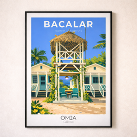 Affiche Bacalar Mexique – Lagune des 7 Couleurs, Riviera Maya | Poster voyage tropical, déco bohème chic