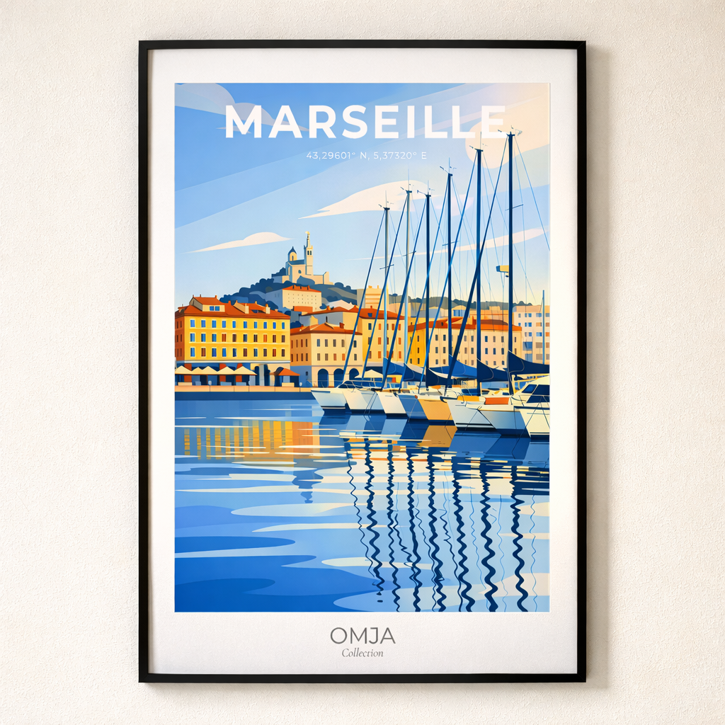 Affiche Marseille – Vieux-Port Méditerranéen & Soleil du Sud | Poster Voyage Déco Murale