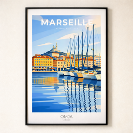 Affiche Marseille – Vieux-Port Méditerranéen & Soleil du Sud | Poster Voyage Déco Murale