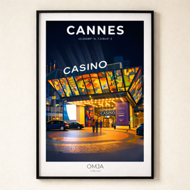 Cannes France poster – Casino & Riviera at night, chic French Riviera poster, elegant decor, original travel photo