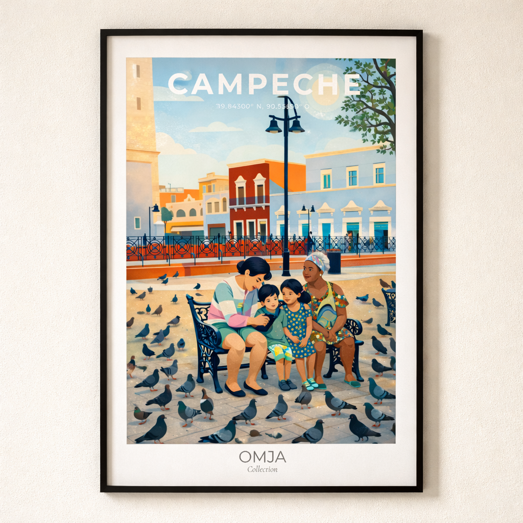 Affiche Campeche Mexique | Poster voyage coloré Yucatán | Déco bohème solaire | Cadeau souvenir authentique