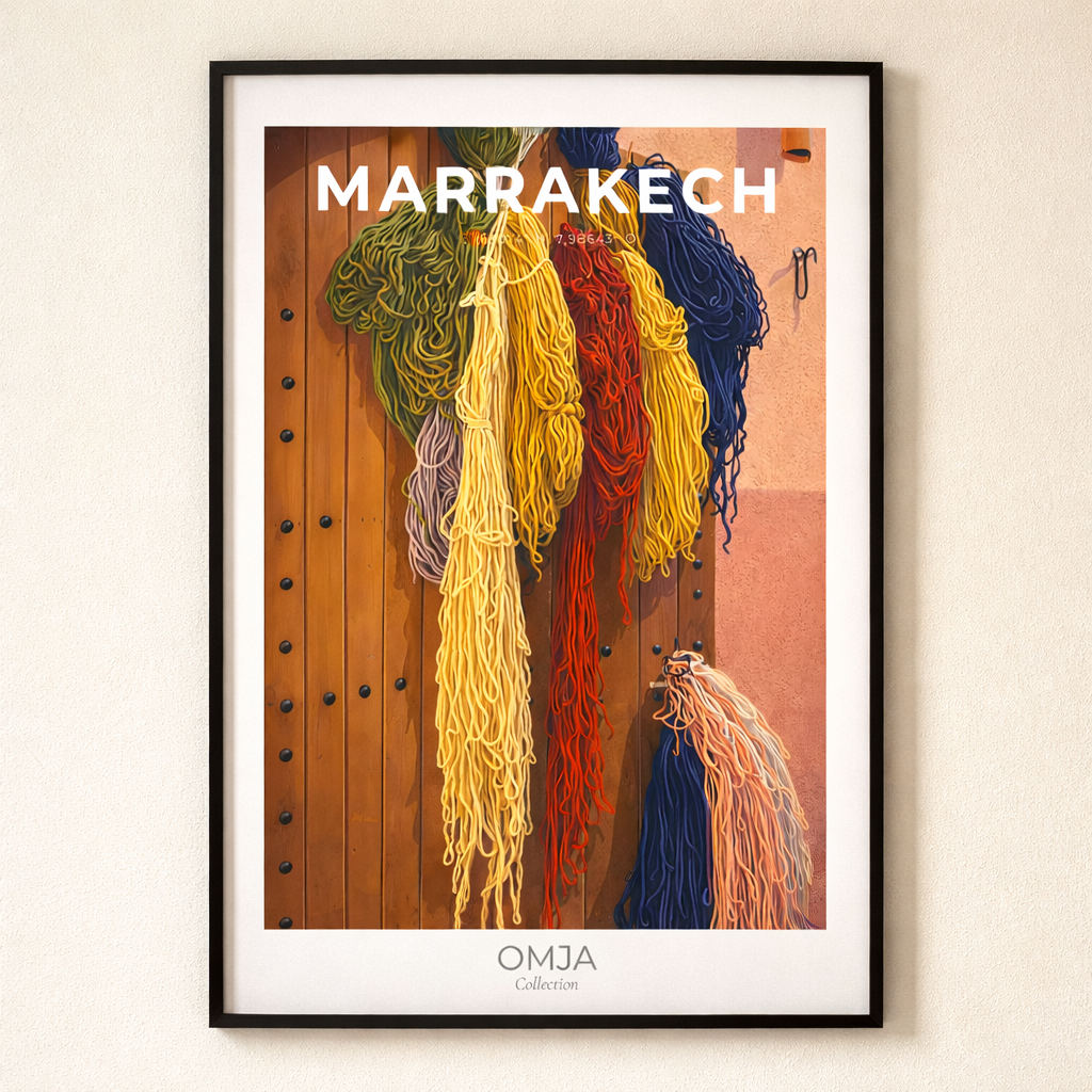 Affiche Marrakech Maroc – Photo authentique de voyage, ambiance souks & couleurs, déco bohème chic