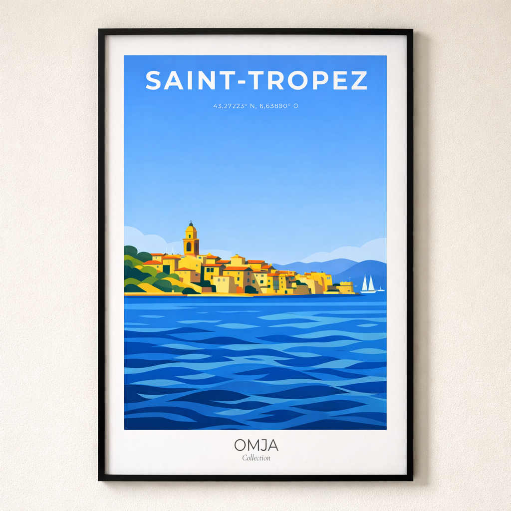 Affiche Saint-Tropez | Poster Côte d’Azur | Art mural Méditerranée | Déco bord de mer chic | Cadeau Provence