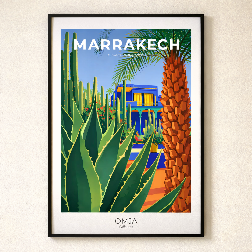 Affiche Marrakech – Jardin Oriental & Couleurs du Maroc | Poster Voyage Déco Murale