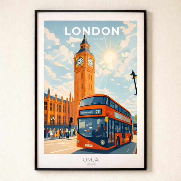 Affiche Londres – Big Ben  Bus Londonien | Poster Voyage Royaume-Uni, Déco Murale & Cadeau