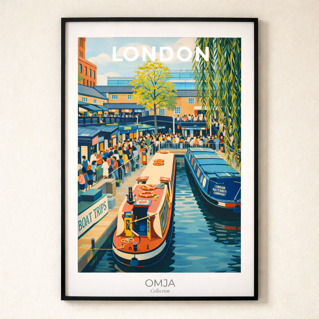 Affiche Londres Camden | Poster voyage UK canal & péniches | Déco urbaine chic | Art mural city trip | Cadeau London