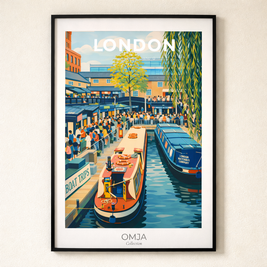 Affiche Londres Camden | Poster voyage UK canal & péniches | Déco urbaine chic | Art mural city trip | Cadeau London
