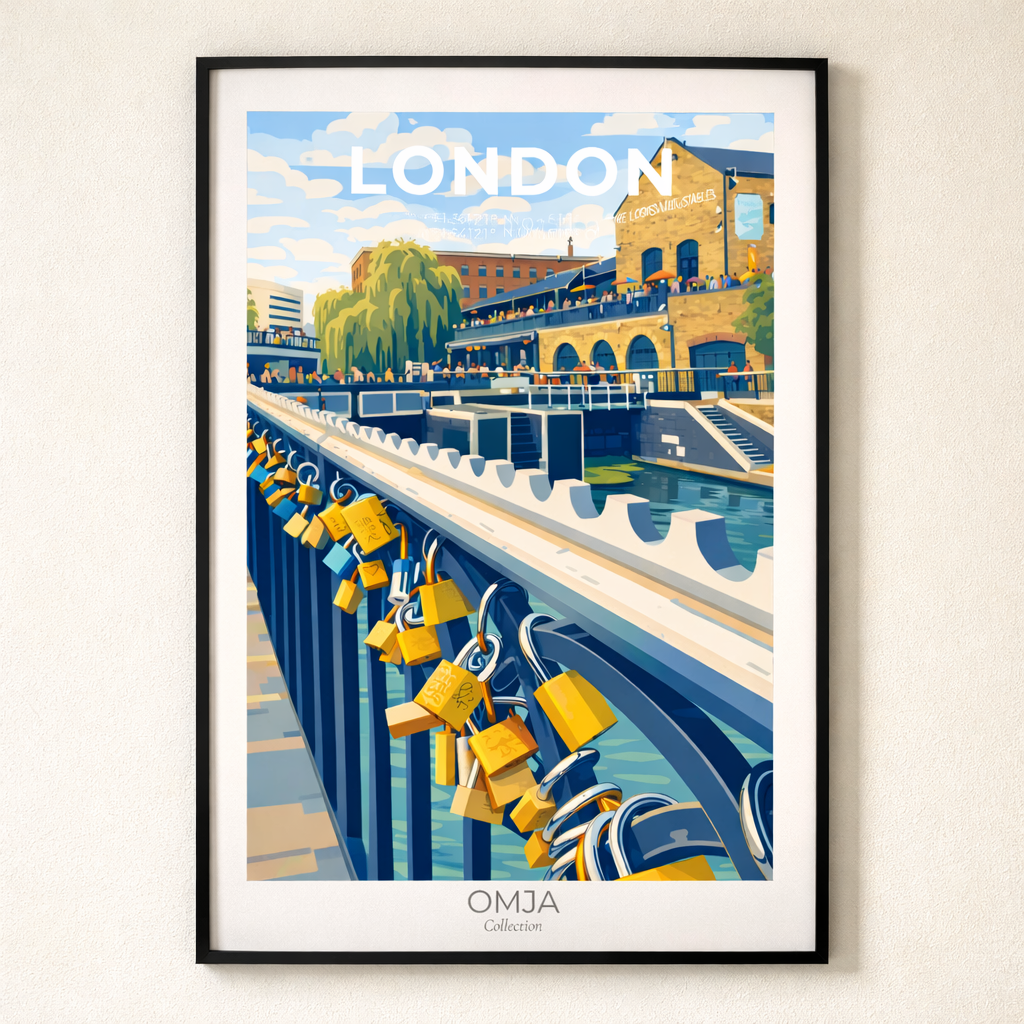 Affiche Londres Camden cadenas – Poster voyage UK, déco murale moderne, cadeau London