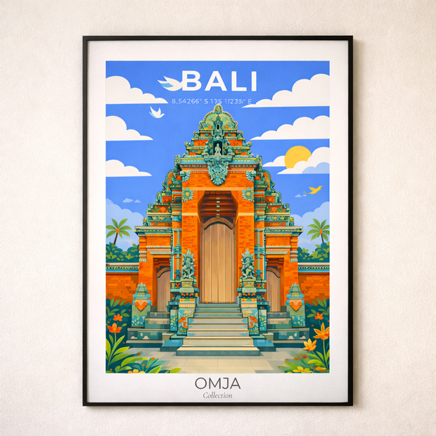 Affiche Bali Indonésie – Temple balinais tropical | Poster voyage photo authentique | Déco bohème, cadeau aventurier
