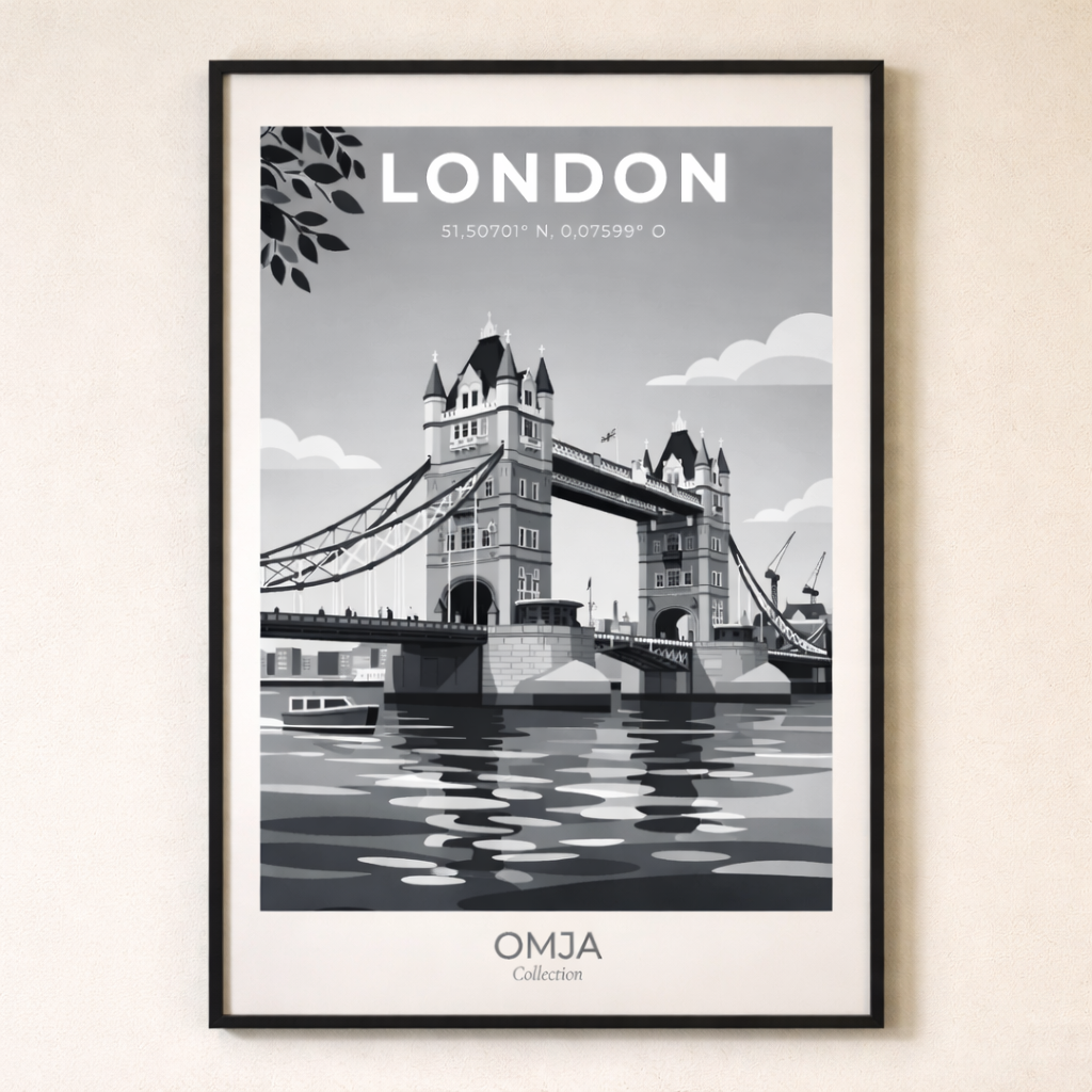 Affiche Londres Noir et Blanc – Tower Bridge Iconique | Poster Voyage Déco Murale