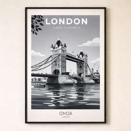 Affiche Londres Noir et Blanc – Tower Bridge Iconique | Poster Voyage Déco Murale