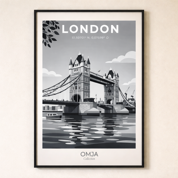 London Black and White Poster – Iconic Tower Bridge | Travel Poster Wall Decor