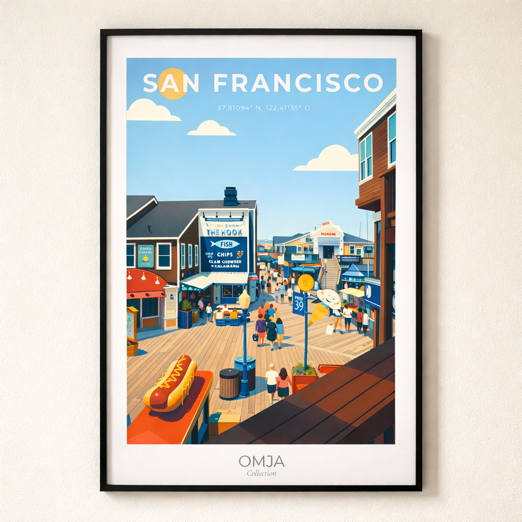 Affiche San Francisco – Pier 39 & Lions de Mer | Poster Voyage Déco Murale