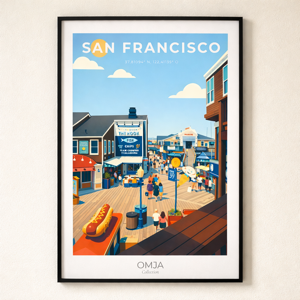 Affiche San Francisco – Pier 39 & Lions de Mer | Poster Voyage Déco Murale