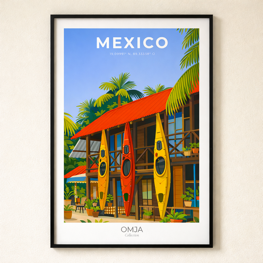 Affiche Mexique – Poster voyage tropical | Déco murale bord de mer bohème | Art mural solaire & authentique