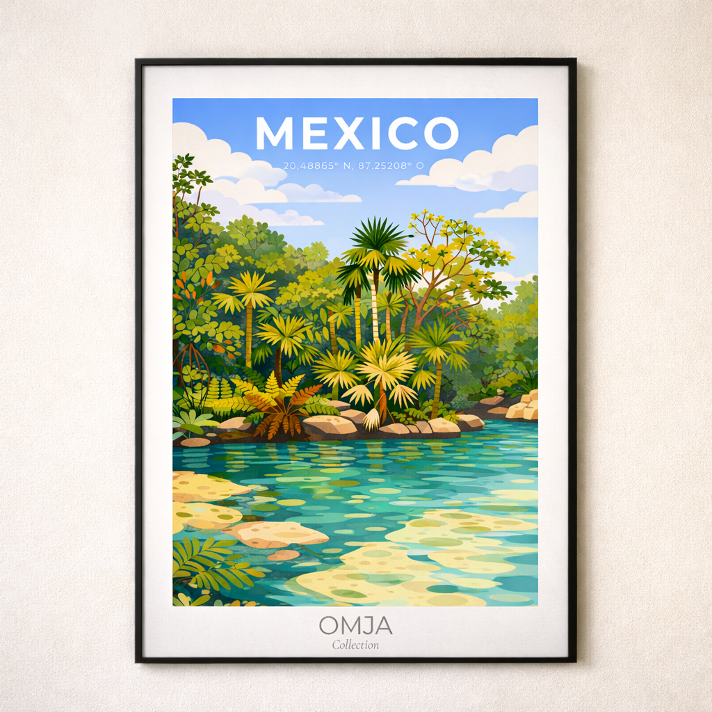 Affiche Mexique Riviera Maya – Cenote près de Tulum | Poster voyage tropical | Déco murale bohème & cadeau