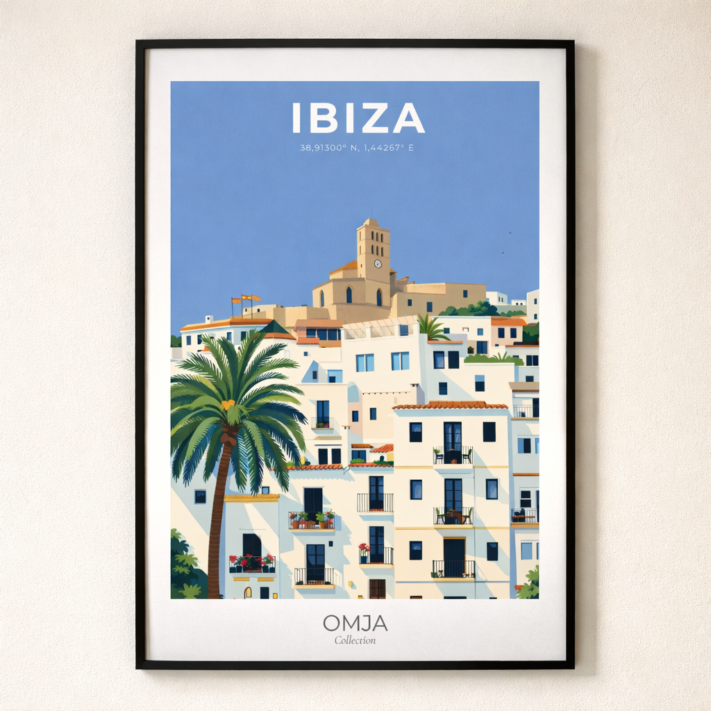 Affiche Ibiza – Village Blanc Méditerranéen | Poster Voyage & Déco Murale