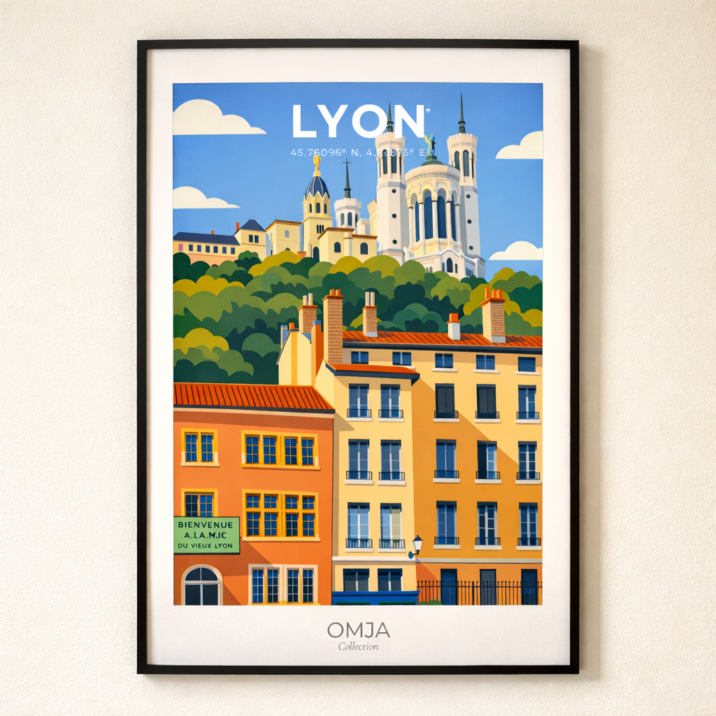 Lyon Poster – Old Lyon & Fourvière Hill | Travel Poster Wall Decor