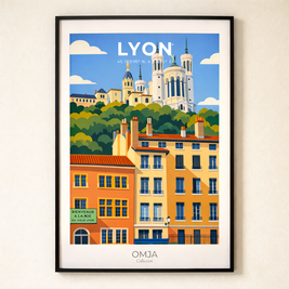 Lyon Poster – Old Lyon & Fourvière Hill | Travel Poster Wall Decor