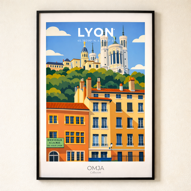 Lyon Poster – Old Lyon & Fourvière Hill | Travel Poster Wall Decor