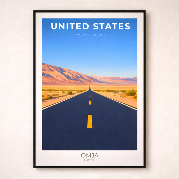 Affiche Californie – Road Trip USA | Décoration voyage minimaliste