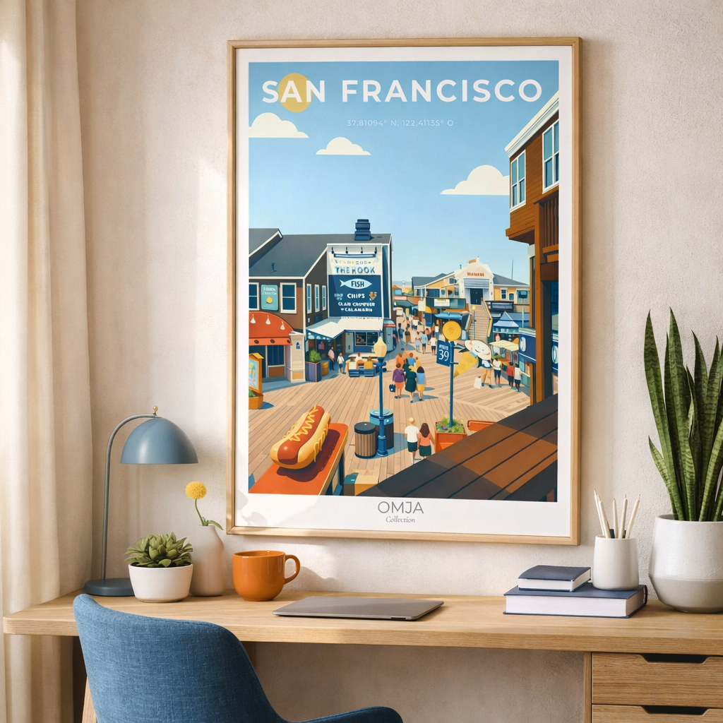 Affiche San Francisco – Pier 39 & Lions de Mer | Poster Voyage Déco Murale