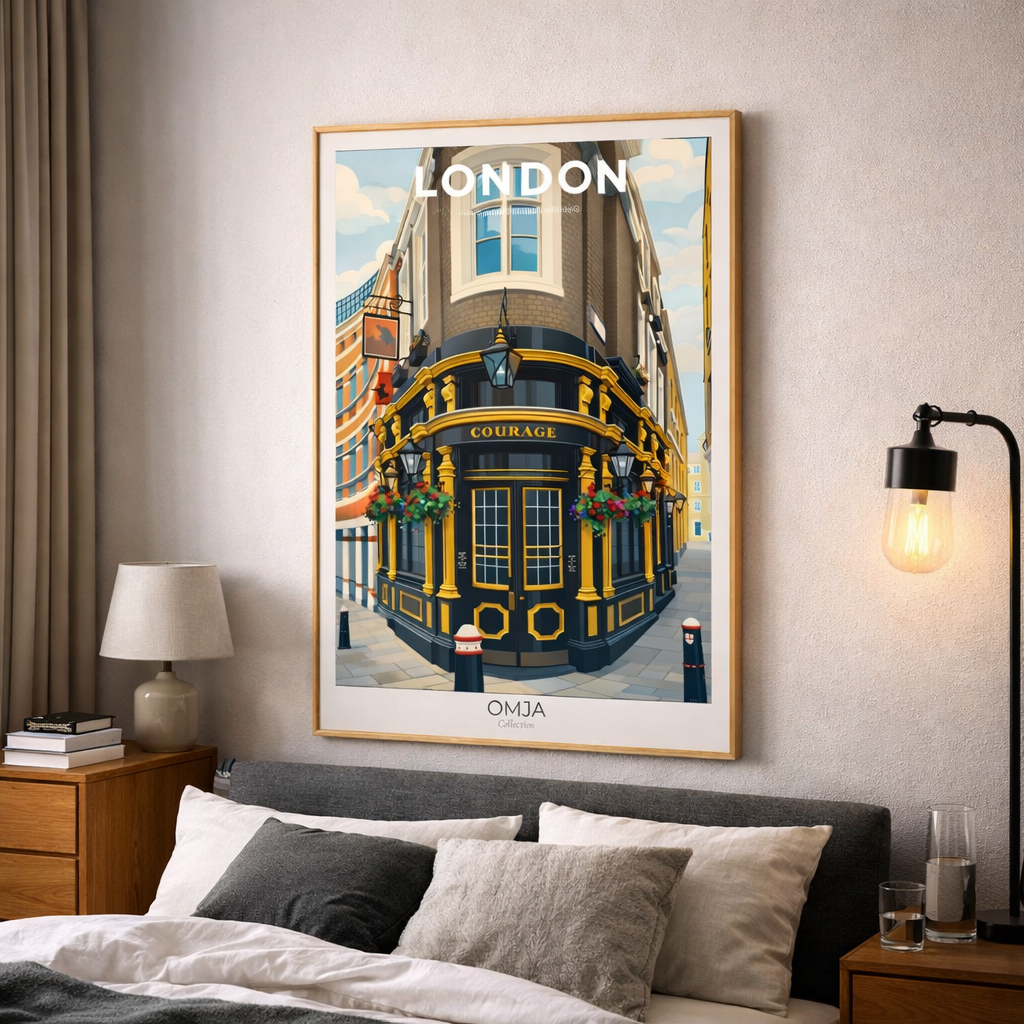 Affiche Londres – Poster London pub iconique & architecture britannique, déco murale chic, souvenir de voyage authentique