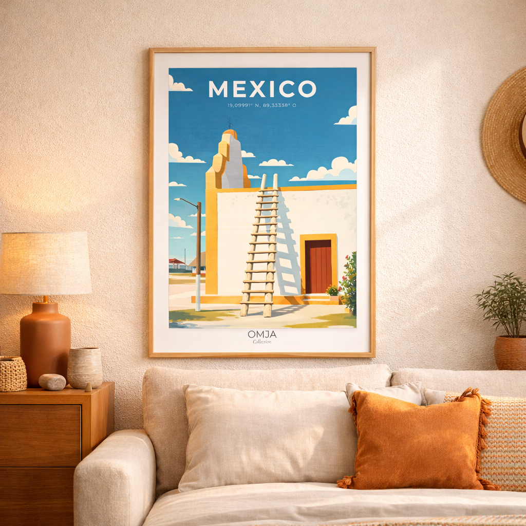 Affiche Mexique Yucatán | Poster voyage couleurs du soleil | Déco bohème chic | Art mural minimal | Cadeau escapade