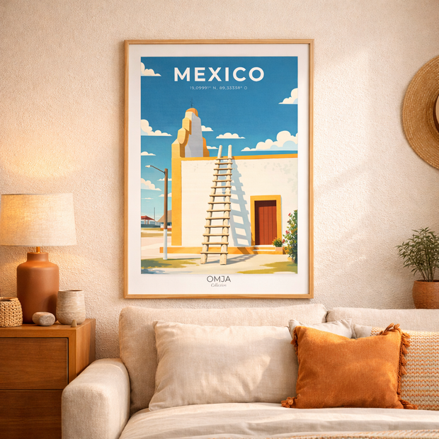 Affiche Mexique Yucatán | Poster voyage couleurs du soleil | Déco bohème chic | Art mural minimal | Cadeau escapade