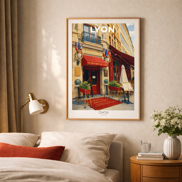 Affiche Lyon France | Poster voyage bistro & charme français | Déco élégante vintage | Art mural city trip | Cadeau Lyonnais