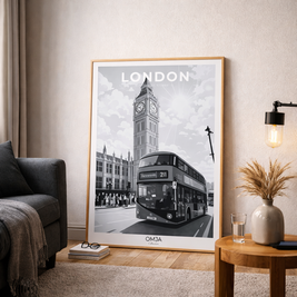 Affiche Londres vintage – Poster London Big Ben & bus iconique, déco murale chic, souvenir de voyage authentique