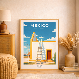 Affiche Mexique Yucatán | Poster voyage couleurs du soleil | Déco bohème chic | Art mural minimal | Cadeau escapade