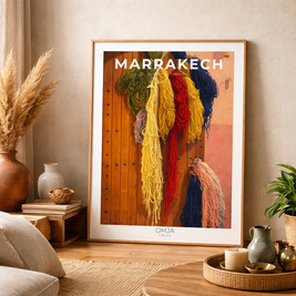 Affiche Marrakech Maroc – Photo authentique de voyage, ambiance souks & couleurs, déco bohème chic