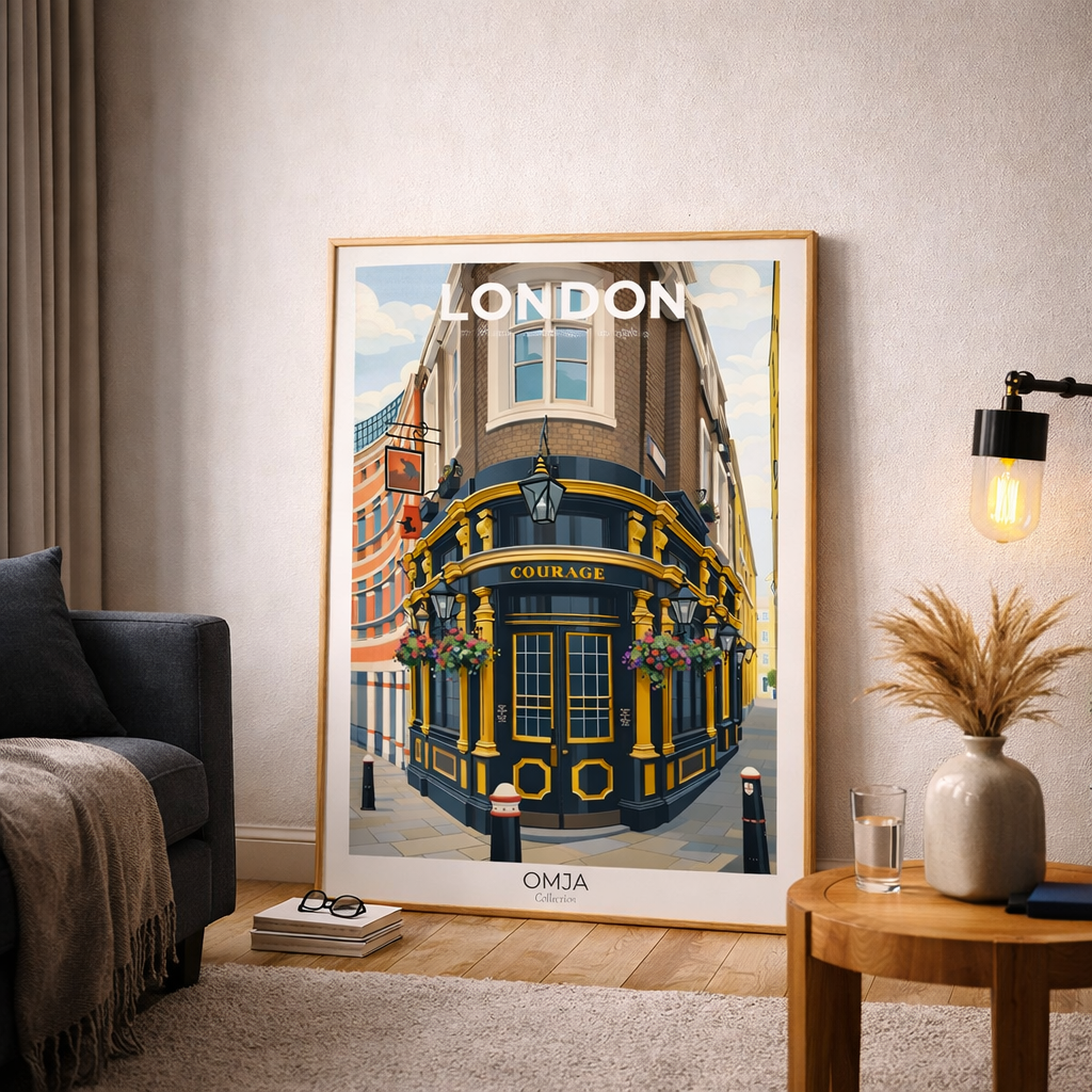 Affiche Londres – Poster London pub iconique & architecture britannique, déco murale chic, souvenir de voyage authentique