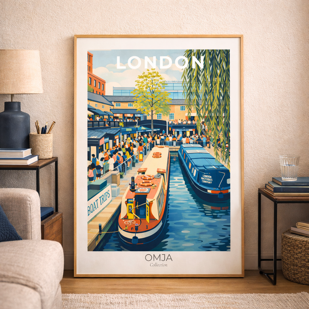 Affiche Londres Camden | Poster voyage UK canal & péniches | Déco urbaine chic | Art mural city trip | Cadeau London