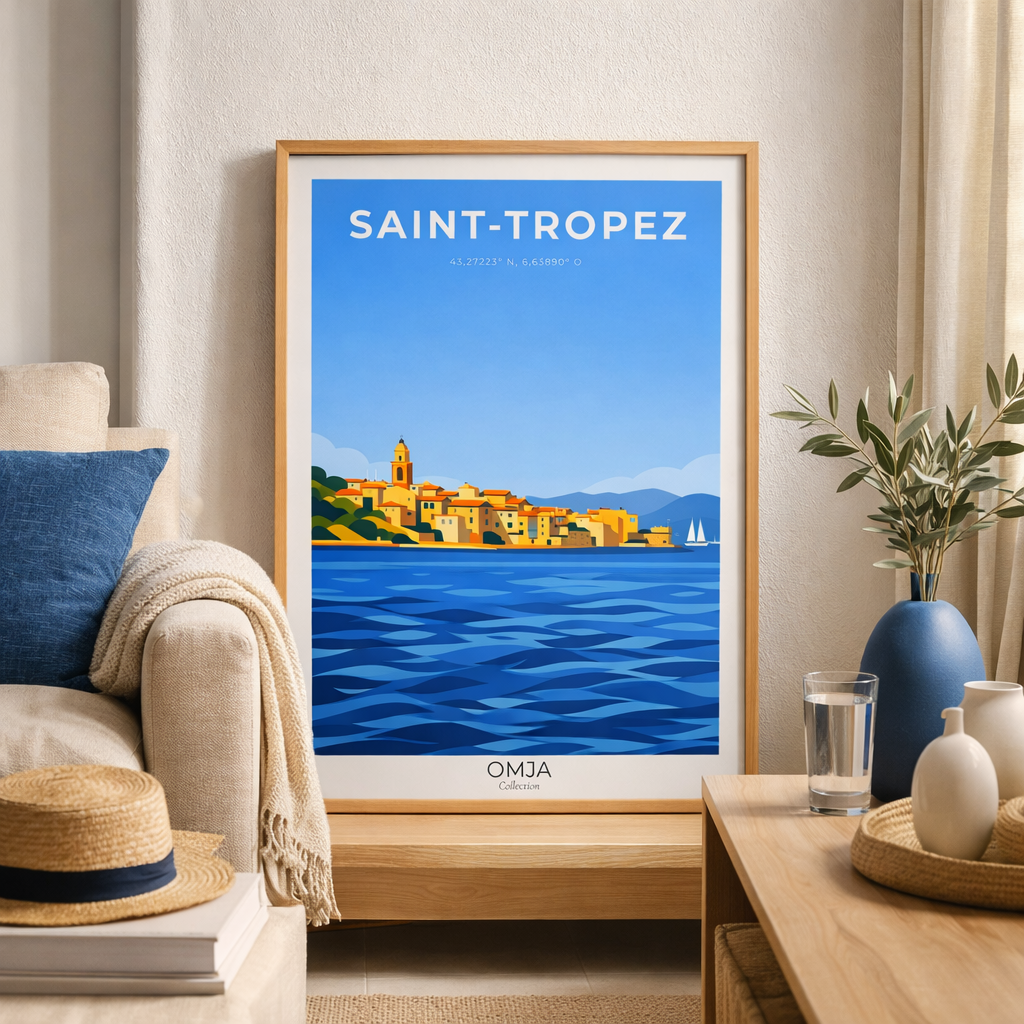 Affiche Saint-Tropez | Poster Côte d’Azur | Art mural Méditerranée | Déco bord de mer chic | Cadeau Provence