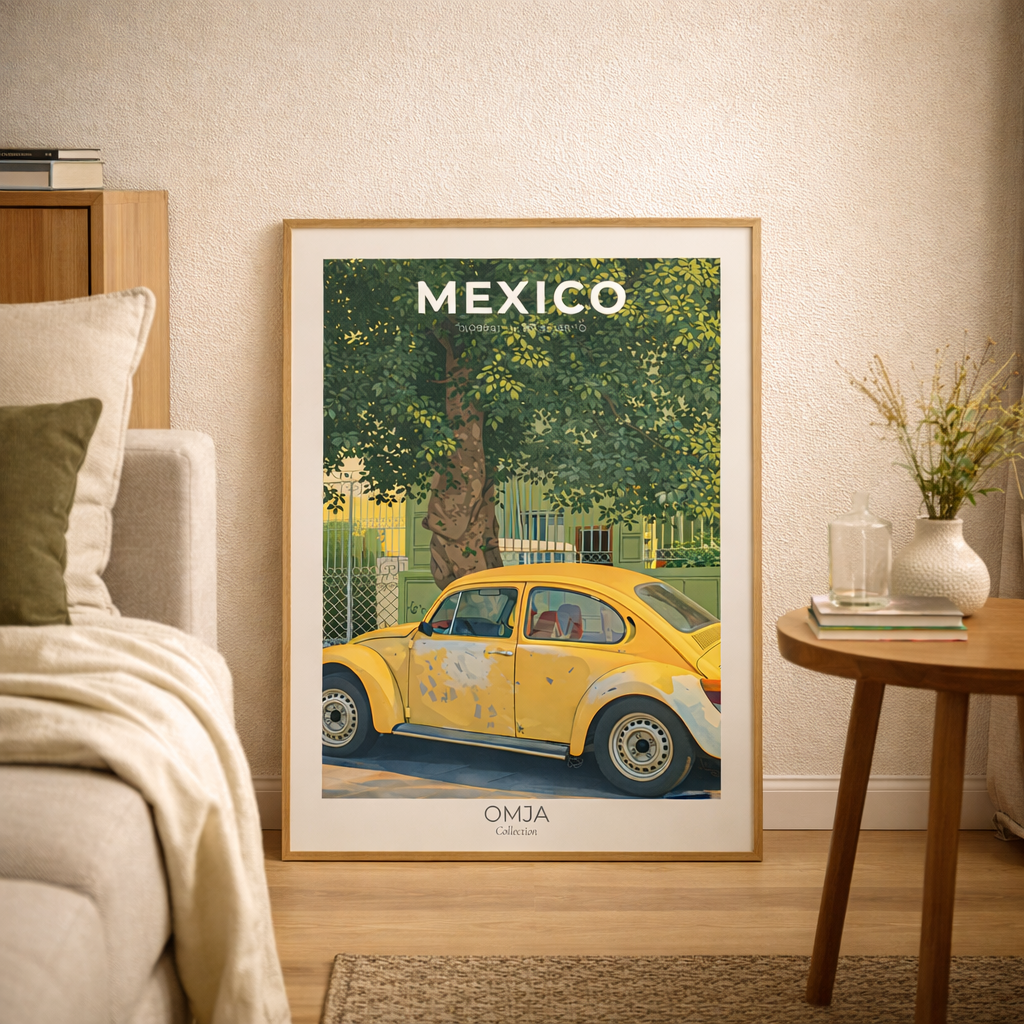 Affiche Mexico | Poster voyage Mexique | Art mural vintage | Déco chaleureuse bohème | Cadeau road trip | Mexico print